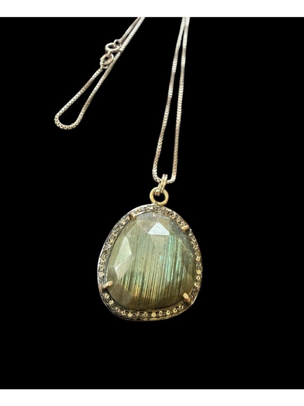Sterling Silver Faceted Labradorite Teardrop Pendant Box Chain Necklace 15”